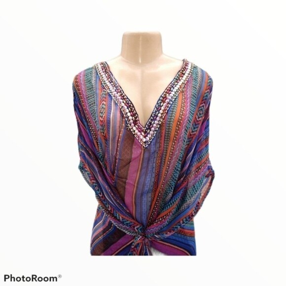 Blue Swimsuit Cover Up With Bling XL - Picture 2 of 10